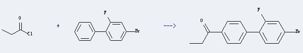 2-Fluoro-4-bromo biphenyl can react with propionyl chloride to produce 1-(4'-bromo-2'-fluoro-biphenyl-4-yl)-propan-1-one
